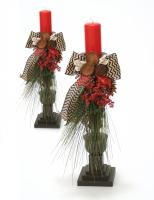 Woodland Treasure - Pair of 23' Dressed Wooden Candlesticks (Candles Not Included)